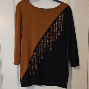 Y2K Bob Mackie Wearable Art Embellished Colorblock Sweater Top SZ M Art Knit 🎨